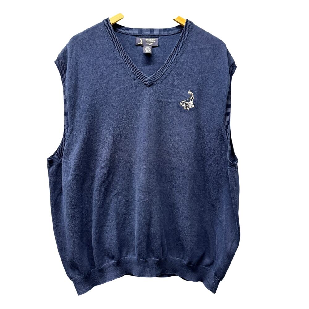 Pinehurst Collection Sweater Mens XXL Blue Pima Cotton V-Neck‎ Vest Oxford Golf